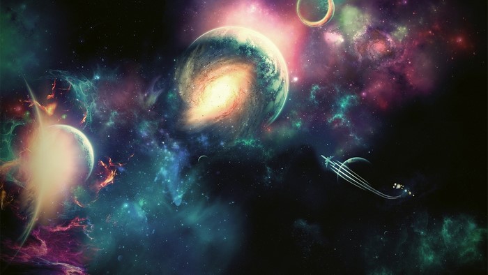 Fantasy space art with planets and nebulae