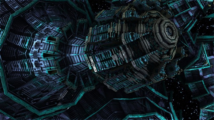 Futuristic fractal spaceship in deep space