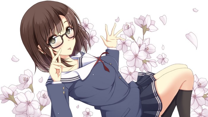 Megumi Kato from Saekano wearing glasses and school uniform