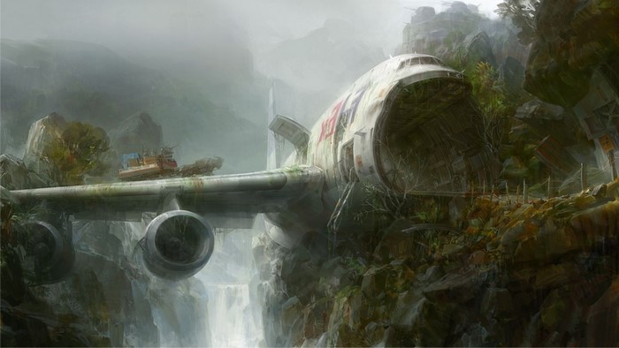 Abandoned FedEx Aircraft in a Misty Canyon