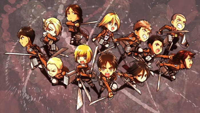Attack on Titan characters in chibi style