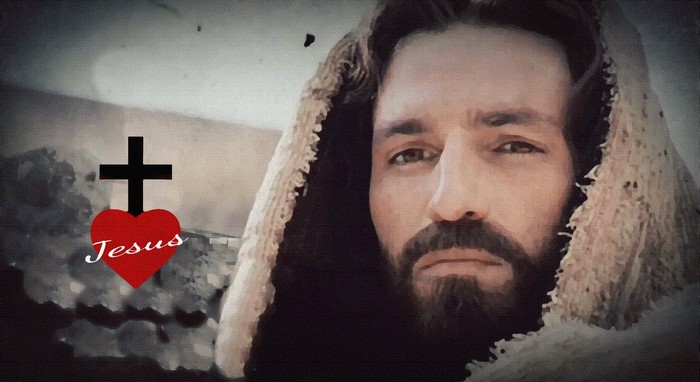 Jesus Christ with a cross and heart symbol