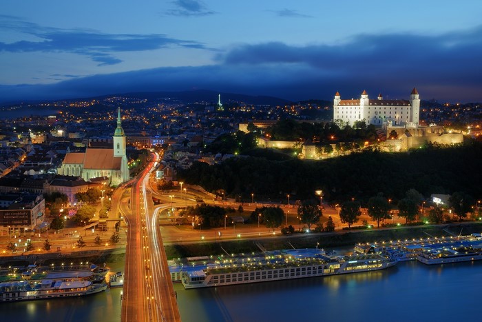 Bratislava Castle and St. Martin's Cathedral at night