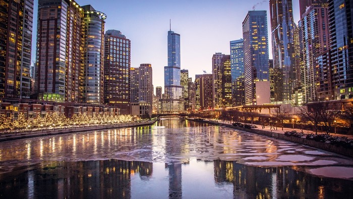 Chicago River at Dusk with Trump Tower