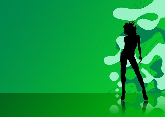 Silhouette of a woman dancing on a green background