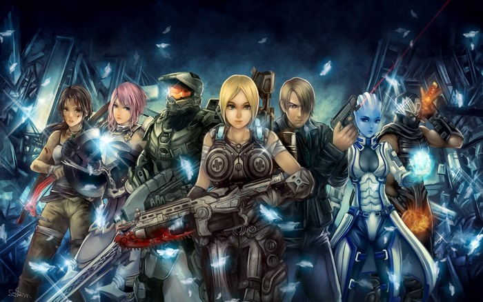 Lara Croft, Lightning, Master Chief, Anya Stroud, Leon Kennedy, Liara T'Soni, and Ryu Hayabusa