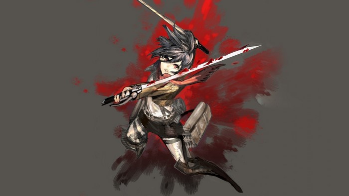 Mikasa Ackerman from Attack on Titan with swords