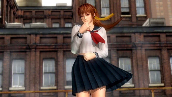 Kasumi from Dead or Alive in a school uniform