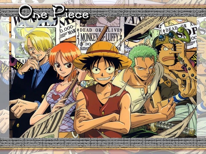 One Piece characters Monkey D. Luffy, Sanji, Nami, Usopp, and Roronoa Zoro