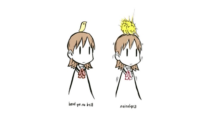 Yuuko Aioi from Nichijou with a bird and an explosion