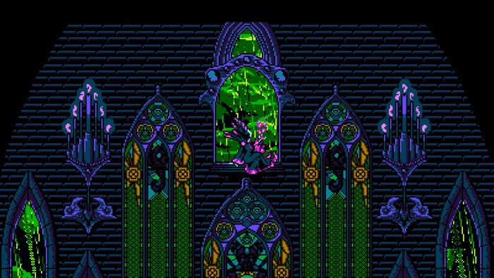 Shovel Knight character in a gothic church