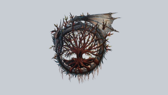 Dragon and tree ouroboros digital art
