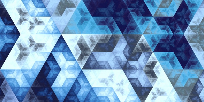 Fractal pattern with triangles and hexagons in blue tones