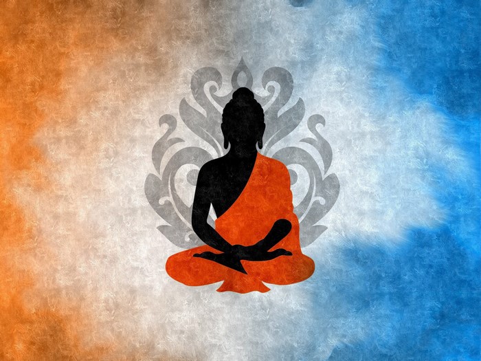 Buddha silhouette with ornate pattern and textured background