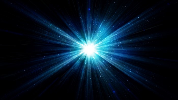 Blue supernova with stars on black background