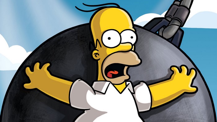 Homer Simpson from The Simpsons on a wrecking ball