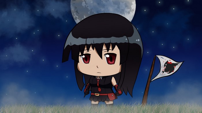 Akame from Akame ga Kill! chibi character with flag