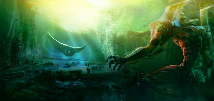 EVA Unit 02 from Neon Genesis Evangelion underwater