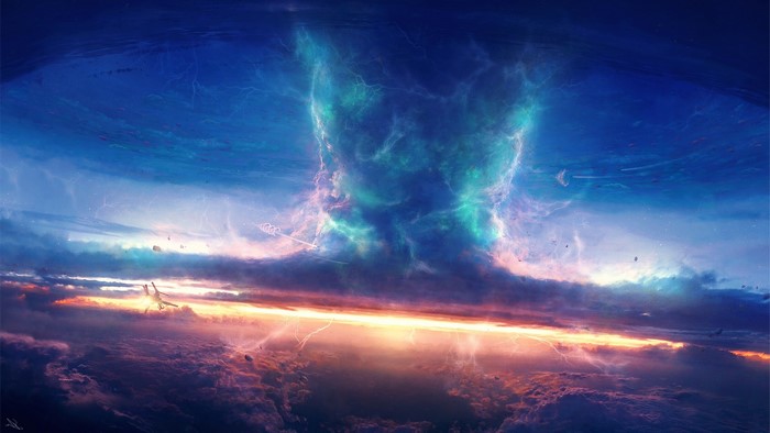 Tornado in the sky at sunrise