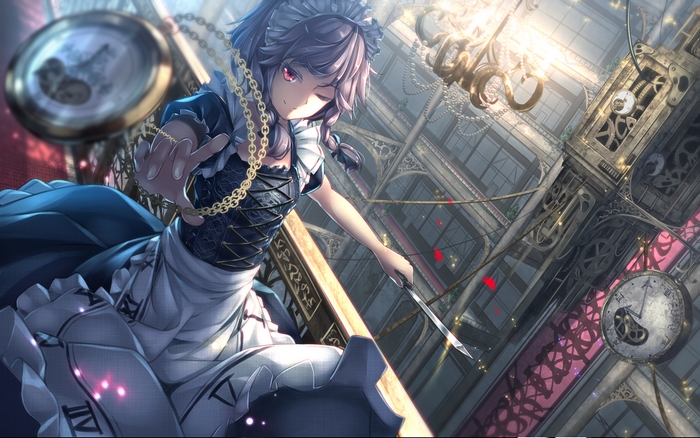 Izayoi Sakuya from Touhou holding a knife