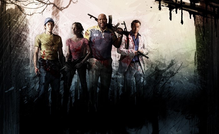 Four survivors with weapons in Left 4 Dead 2