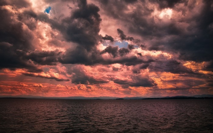 Dramatic sunset clouds over the sea