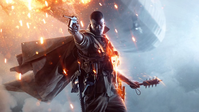 Soldier from Battlefield 1 holding a pistol and mace