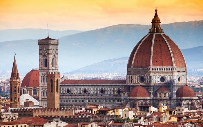 Florence Cathedral dome and Giotto's Campanile, Italy