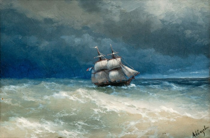Ship in a stormy sea by Ivan Aivazovsky