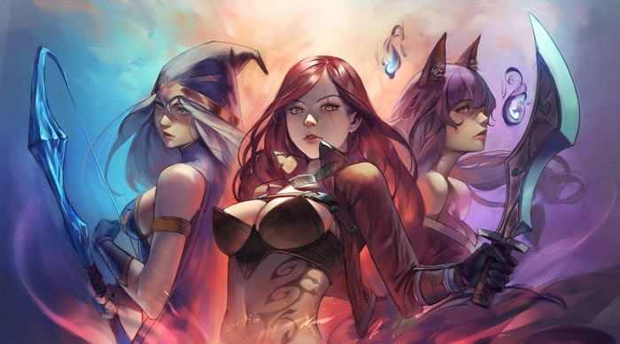 Ahri, Ashe, and Katarina from League of Legends