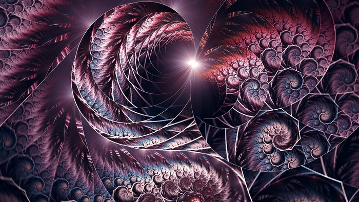 Abstract fractal artwork with spirals and light