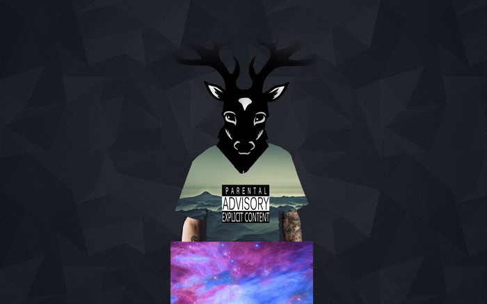Deer with parental advisory label and galaxy