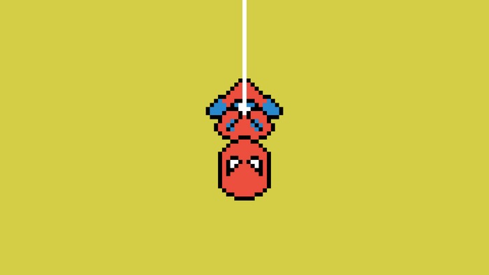 Pixel Art Spider-Man Hanging Upside Down