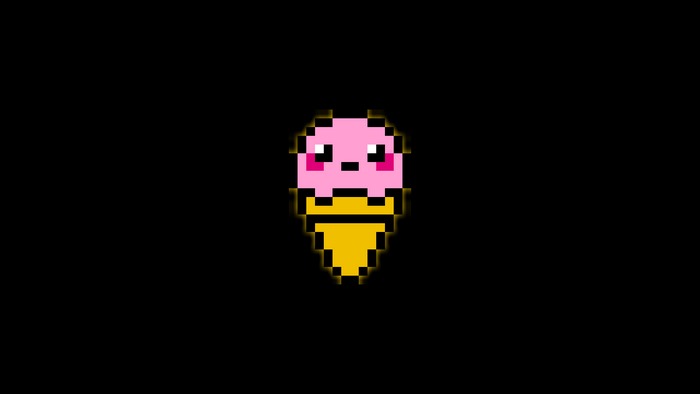 Pixel art pink ice cream cone with cute face