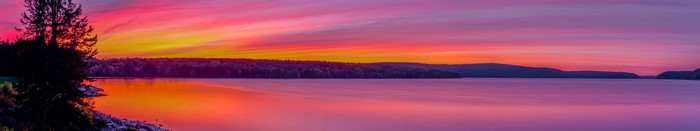 Lake sunset panorama over Quabbin Reservoir, Massachusetts