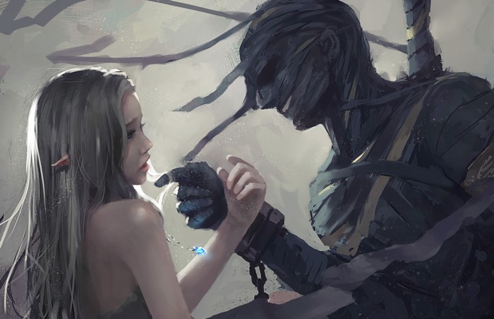 Fantasy art of a girl and a mummy