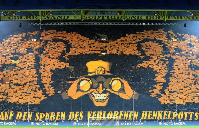 Borussia Dortmund fans display tifo in Signal Iduna Park