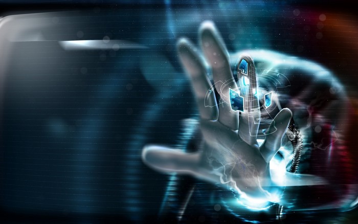 Hand Interacting with Futuristic Digital Interface