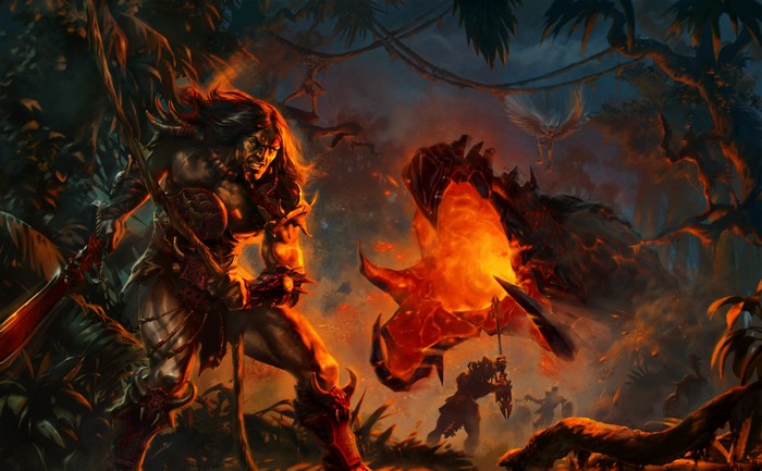Fierce Warrior in Fiery Fantasy Battle