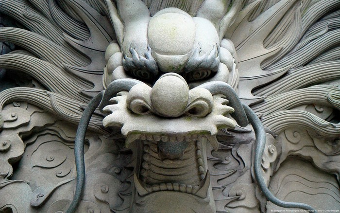 Stone carving of a Chinese dragon head