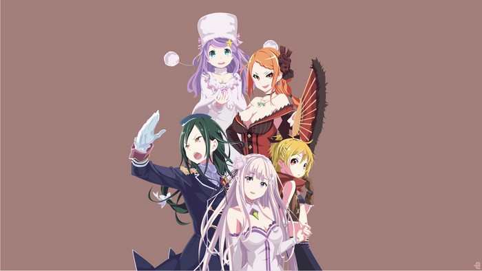 Emilia, Felt, Priscilla, Anastasia, and Crusch from Re:Zero