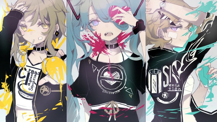 Vocaloid characters in stylized anime art