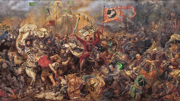 Battle scene with Steam logo and gaming brands