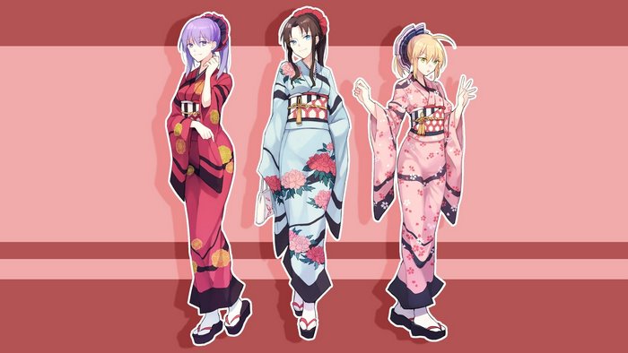 Saber, Sakura Matou, and Rin Tohsaka from Fate/stay night