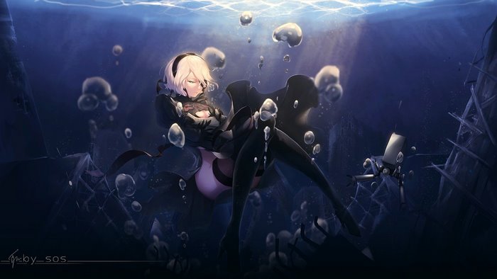 2B from Nier: Automata underwater