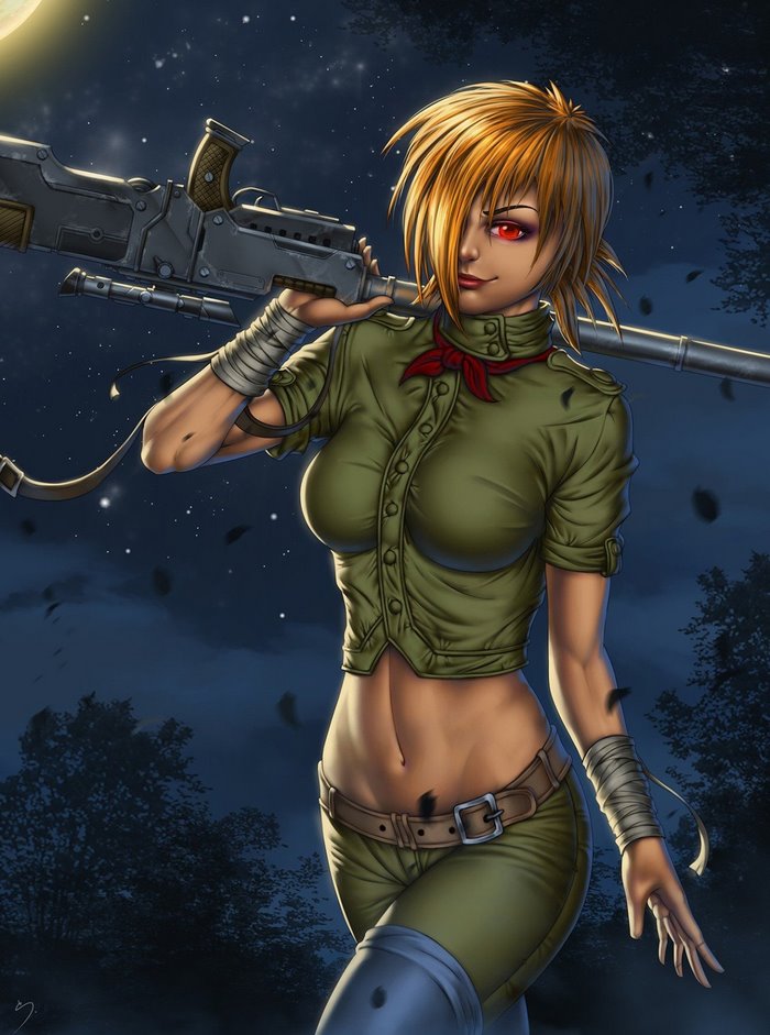 Seras Victoria from Hellsing with a large rifle