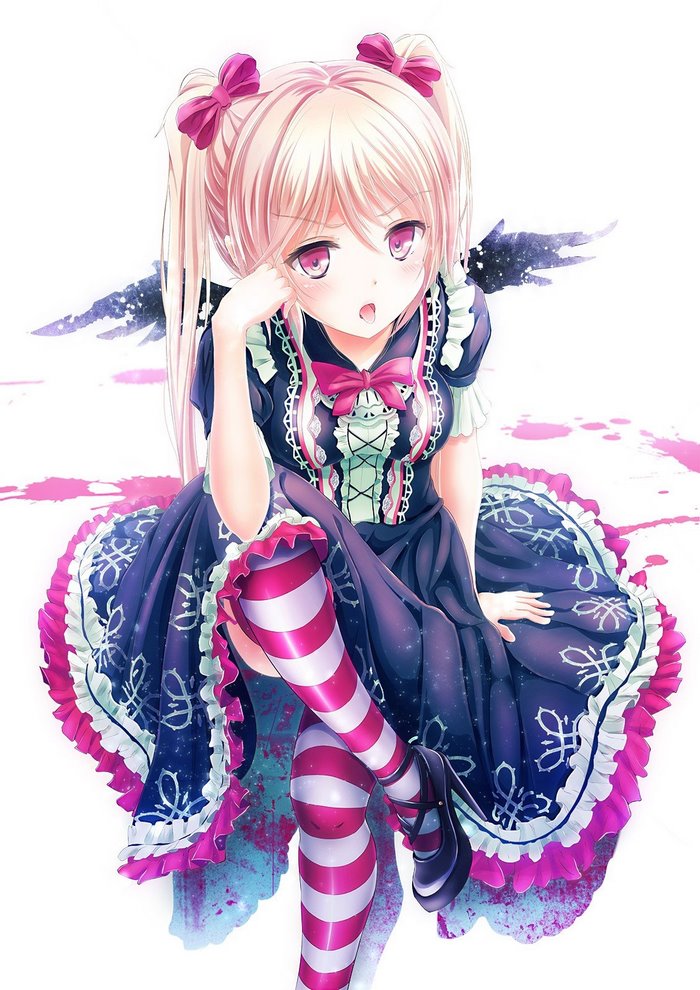 Anime girl with blonde twintails and pink ribbons