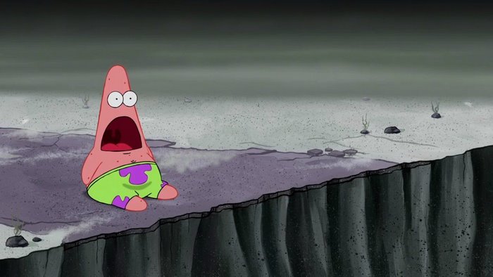 Patrick Star on the edge of a cliff