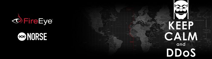 FireEye and NORSE logos with Keep Calm and DDoS text