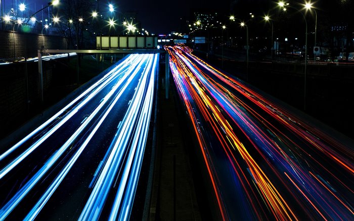 Light trails on a highway at night